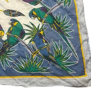 Vintage Parrot Print Scarf Tropical Bird Square Cotton Head Neck Wrap Jungle